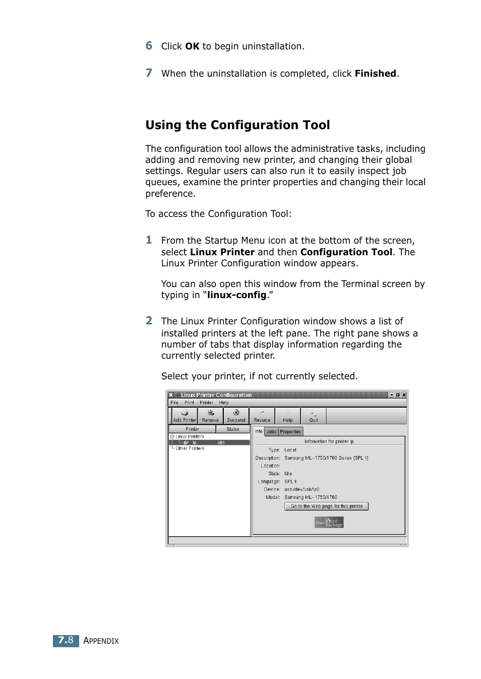 Using the configuration tool | Samsung ML-1750 Series User Manual | Page 127 / 148