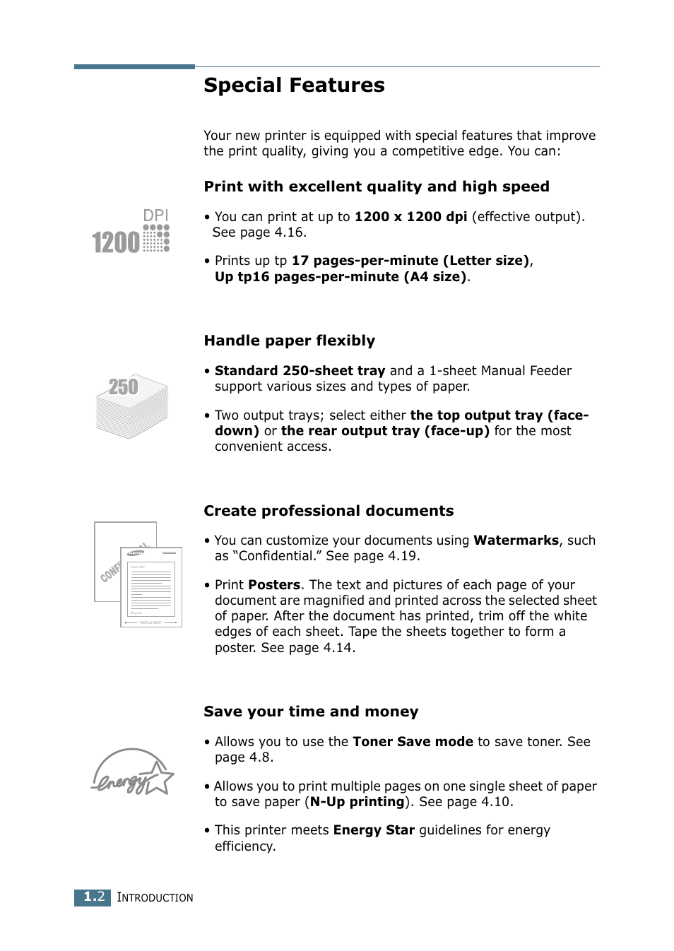 Special features | Samsung ML-1750 Series User Manual | Page 13 / 148