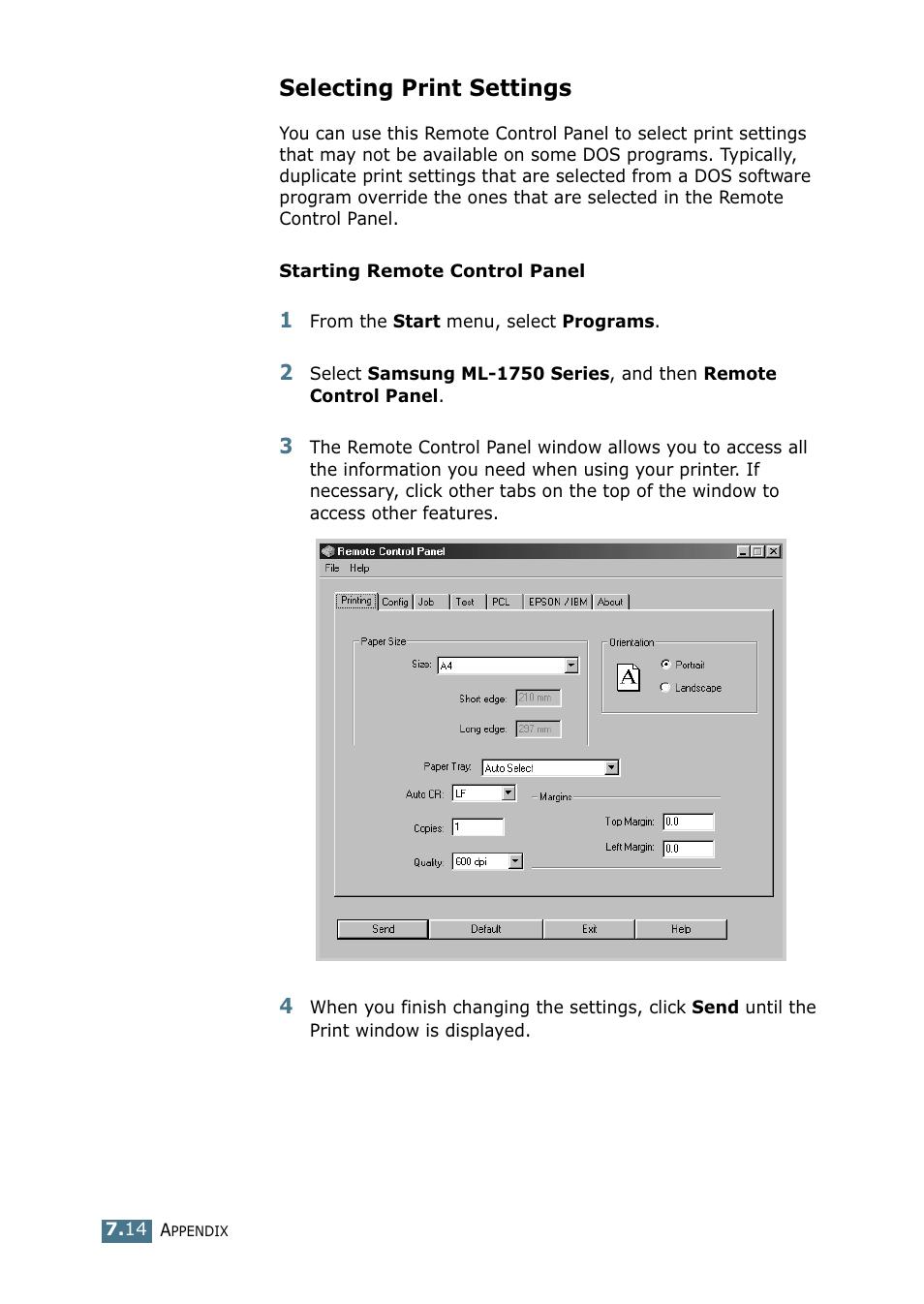 Selecting print settings | Samsung ML-1750 Series User Manual | Page 133 / 148