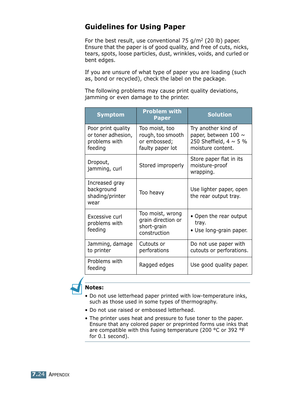 Guidelines for using paper | Samsung ML-1750 Series User Manual | Page 143 / 148