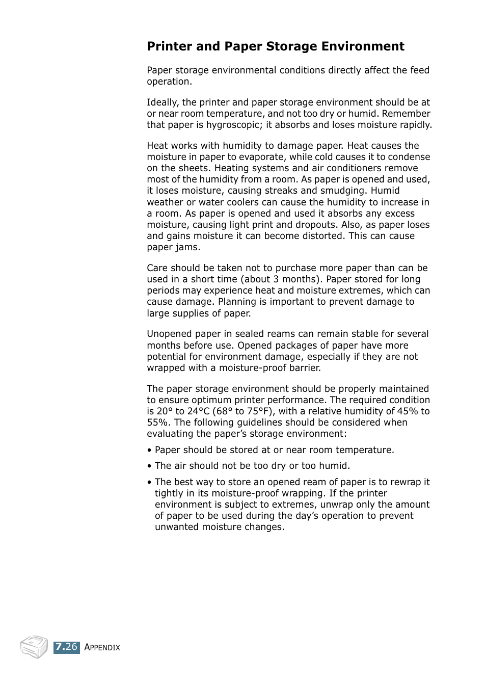 Printer and paper storage environment | Samsung ML-1750 Series User Manual | Page 145 / 148