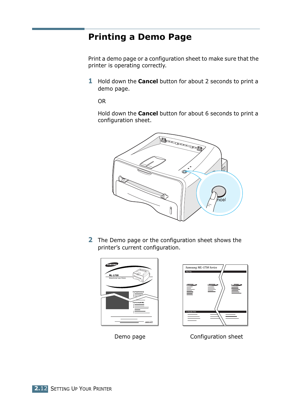 Printing a demo page | Samsung ML-1750 Series User Manual | Page 31 / 148