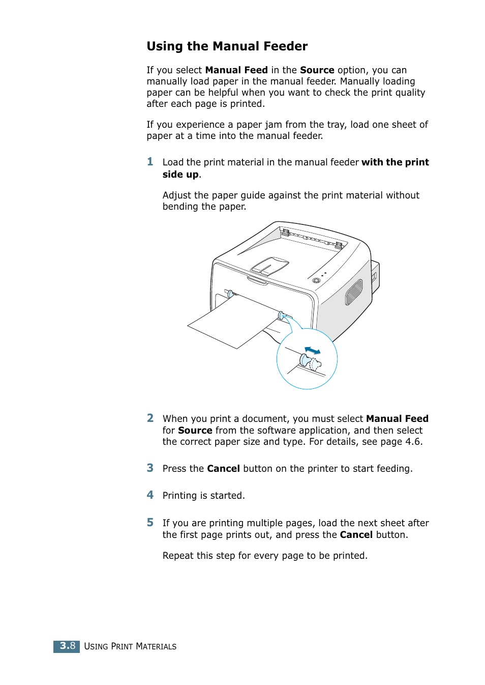 Using the manual feeder | Samsung ML-1750 Series User Manual | Page 47 / 148