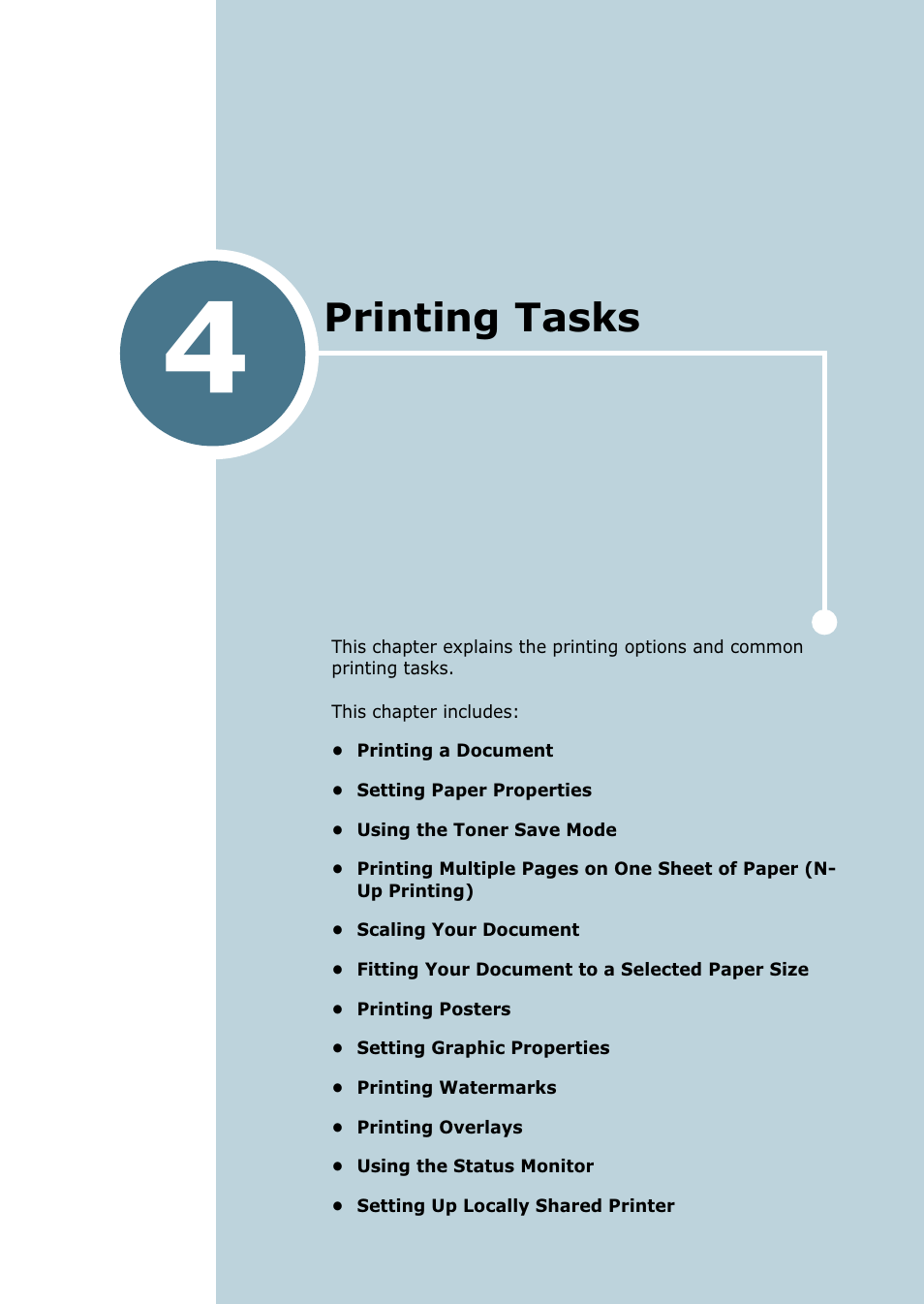 Printing tasks, Chapter 4, Rinting | Asks | Samsung ML-1750 Series User Manual | Page 58 / 148