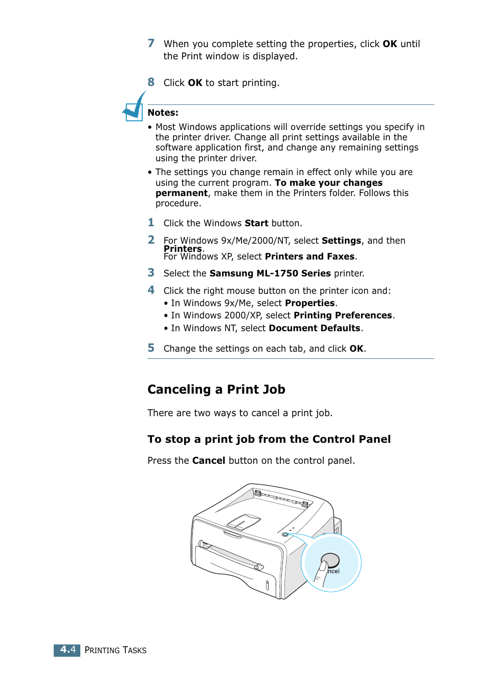 Canceling a print job | Samsung ML-1750 Series User Manual | Page 61 / 148