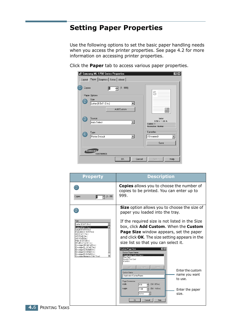 Setting paper properties | Samsung ML-1750 Series User Manual | Page 63 / 148