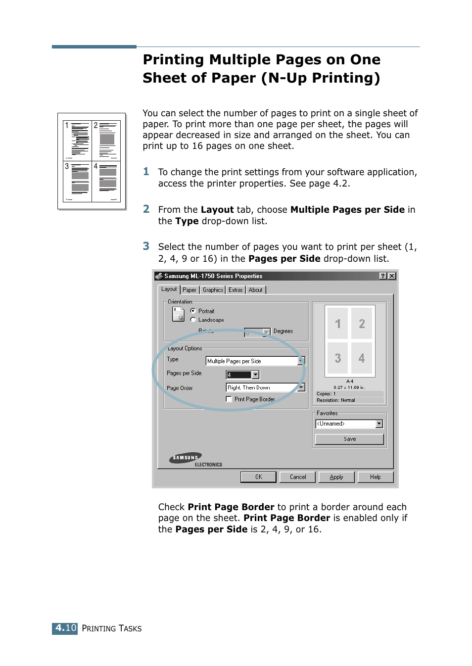 N-up printing), Up printing) | Samsung ML-1750 Series User Manual | Page 67 / 148