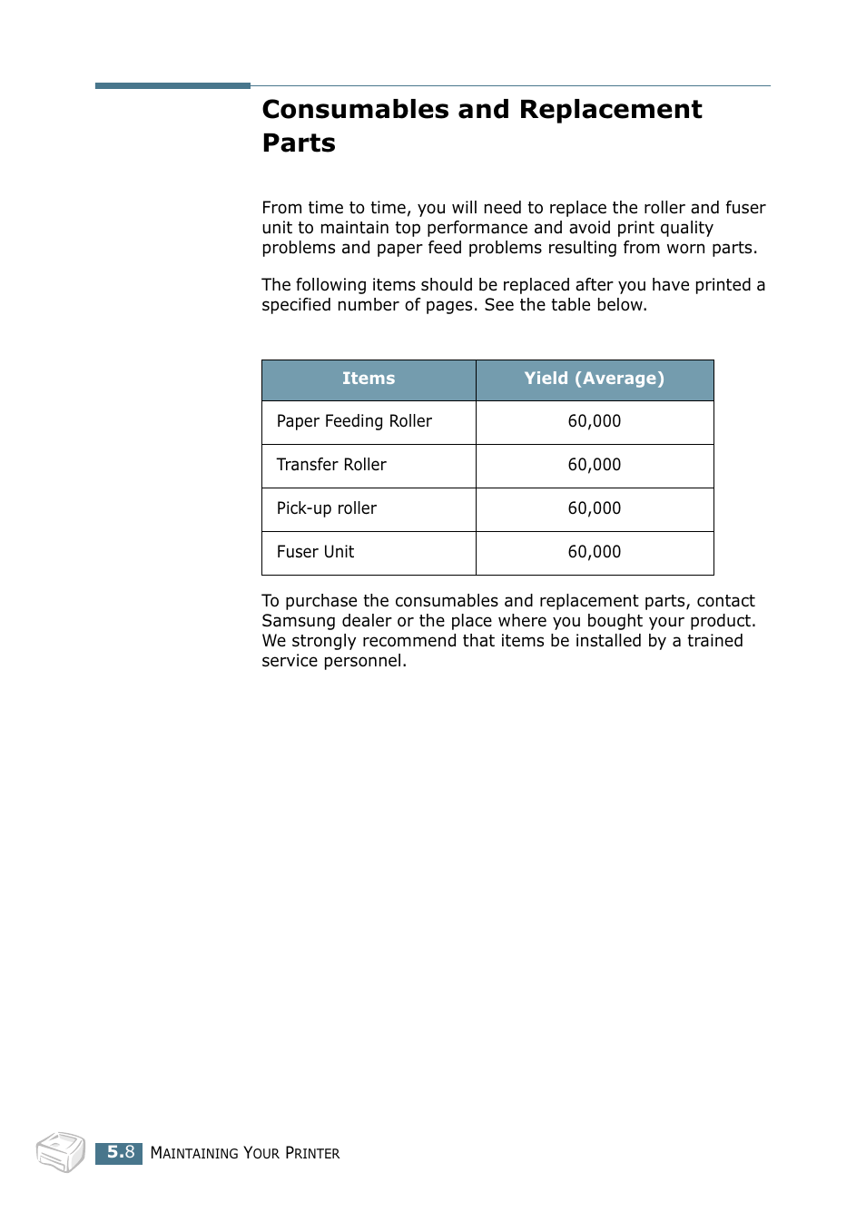 Consumables and replacement parts | Samsung ML-1750 Series User Manual | Page 95 / 148