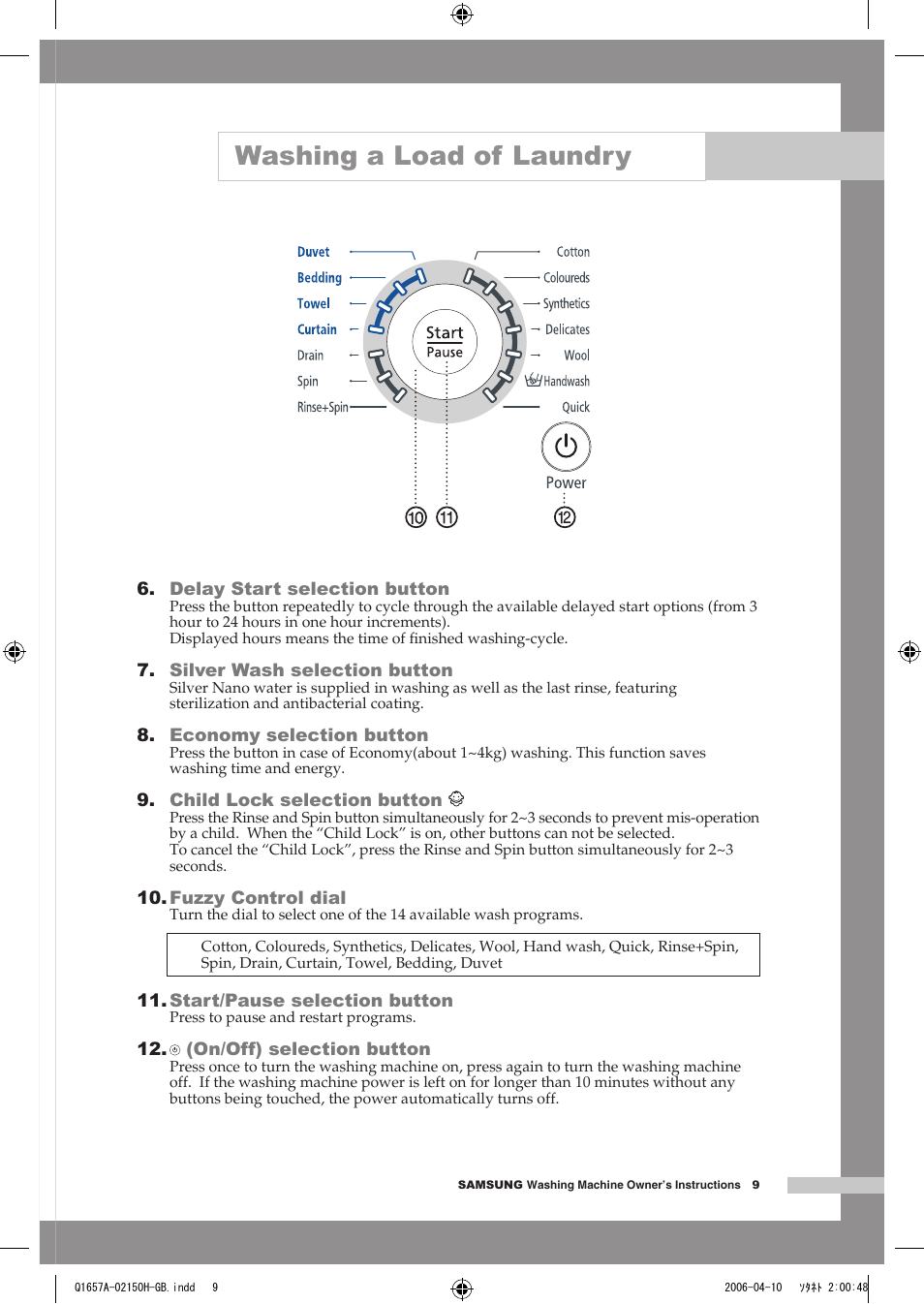 Washing a load of laundry | Samsung Q1657A(V/T/S) User Manual | Page 13 / 28