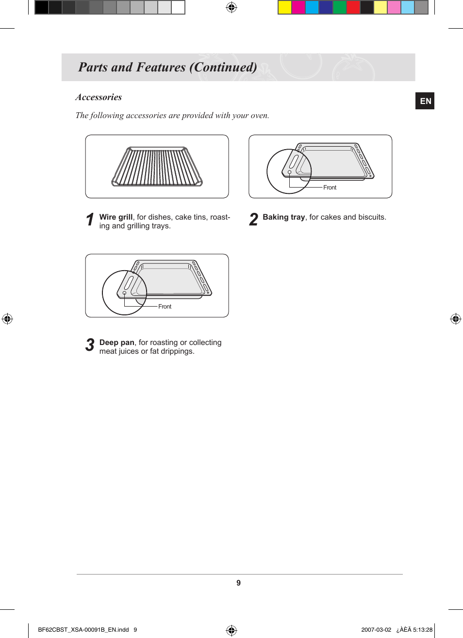 Parts and features (continued) | Samsung BF62CCBST User Manual | Page 11 / 46