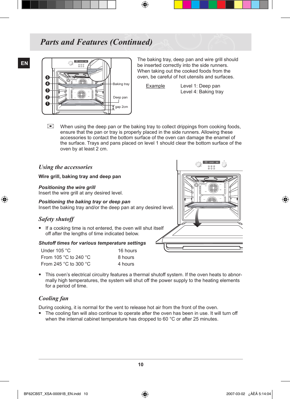 Parts and features (continued), Using the accessories, Safety shutoff | Cooling fan | Samsung BF62CCBST User Manual | Page 12 / 46