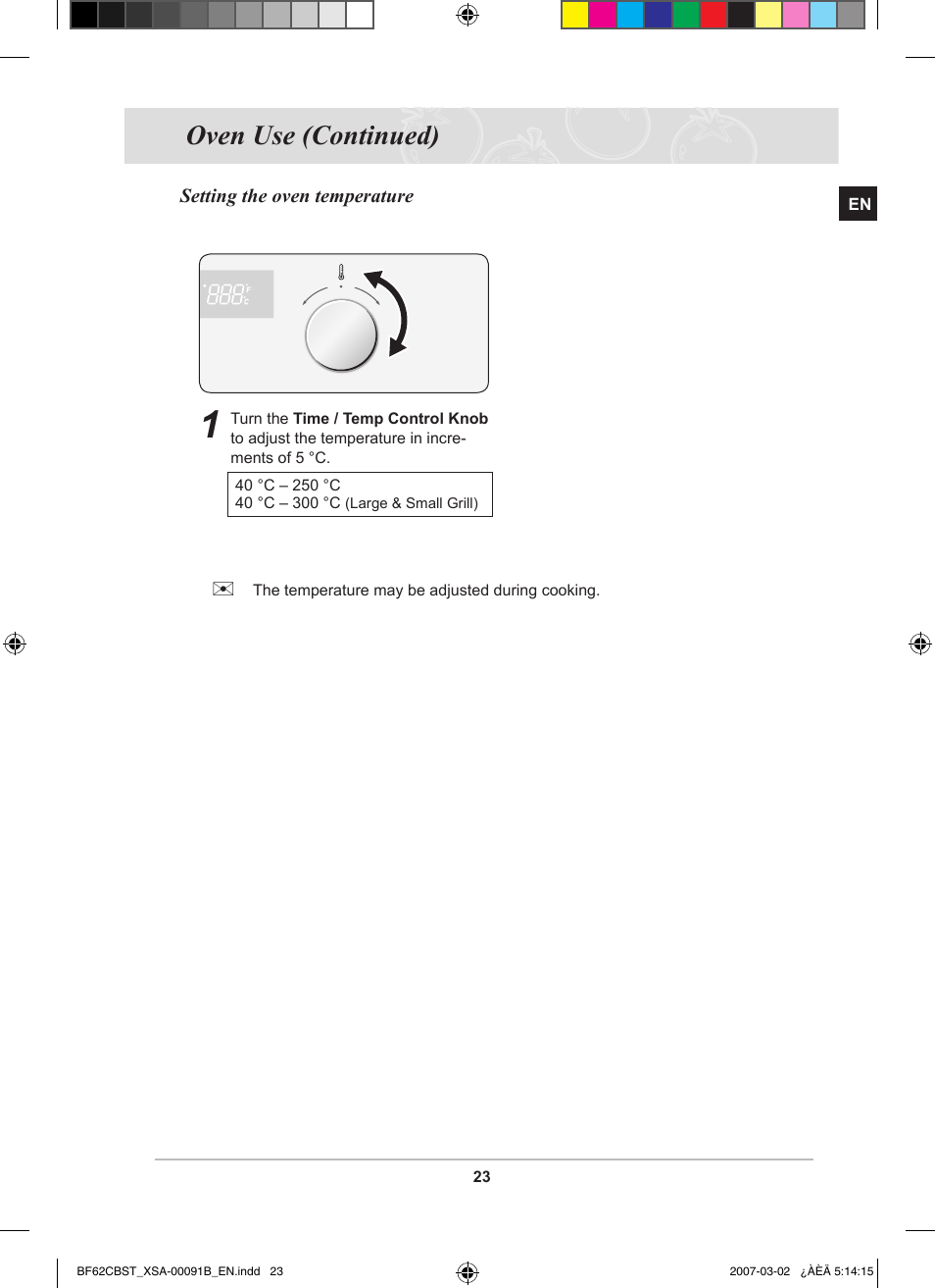 Oven use (continued) | Samsung BF62CCBST User Manual | Page 25 / 46