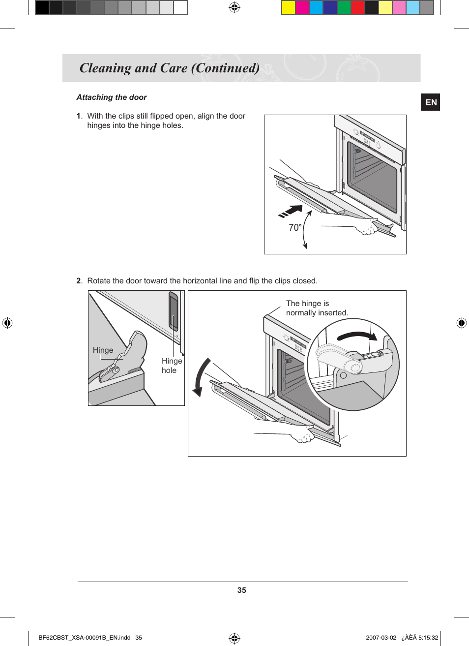Cleaning and care (continued) | Samsung BF62CCBST User Manual | Page 37 / 46