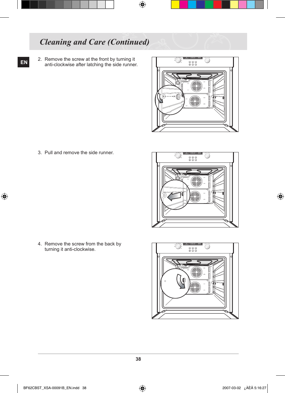 Cleaning and care (continued) | Samsung BF62CCBST User Manual | Page 40 / 46