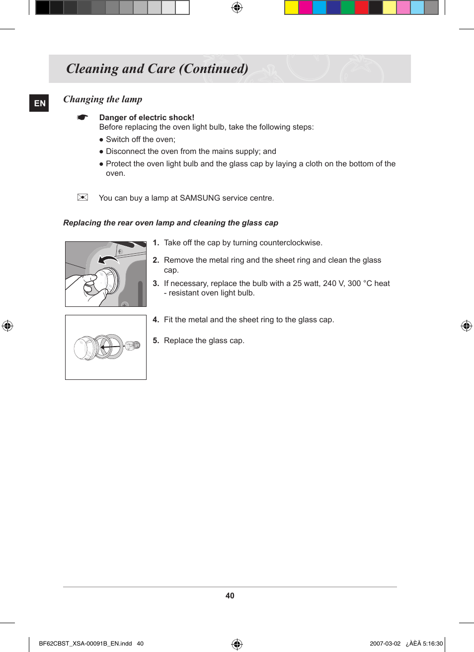 Cleaning and care (continued) | Samsung BF62CCBST User Manual | Page 42 / 46