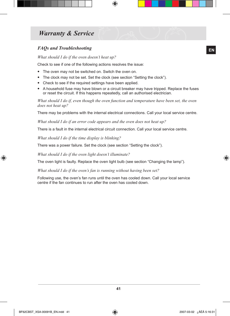 Warranty & service, Faqs and troubleshooting | Samsung BF62CCBST User Manual | Page 43 / 46