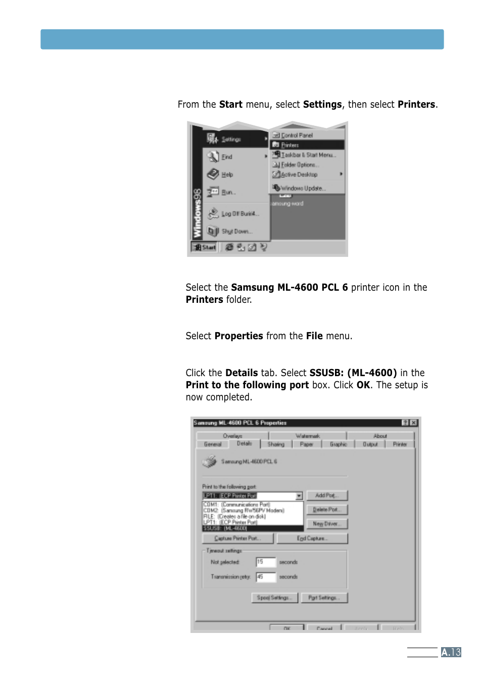 Set your pc printer port | Samsung ML-4600 User Manual | Page 110 / 134