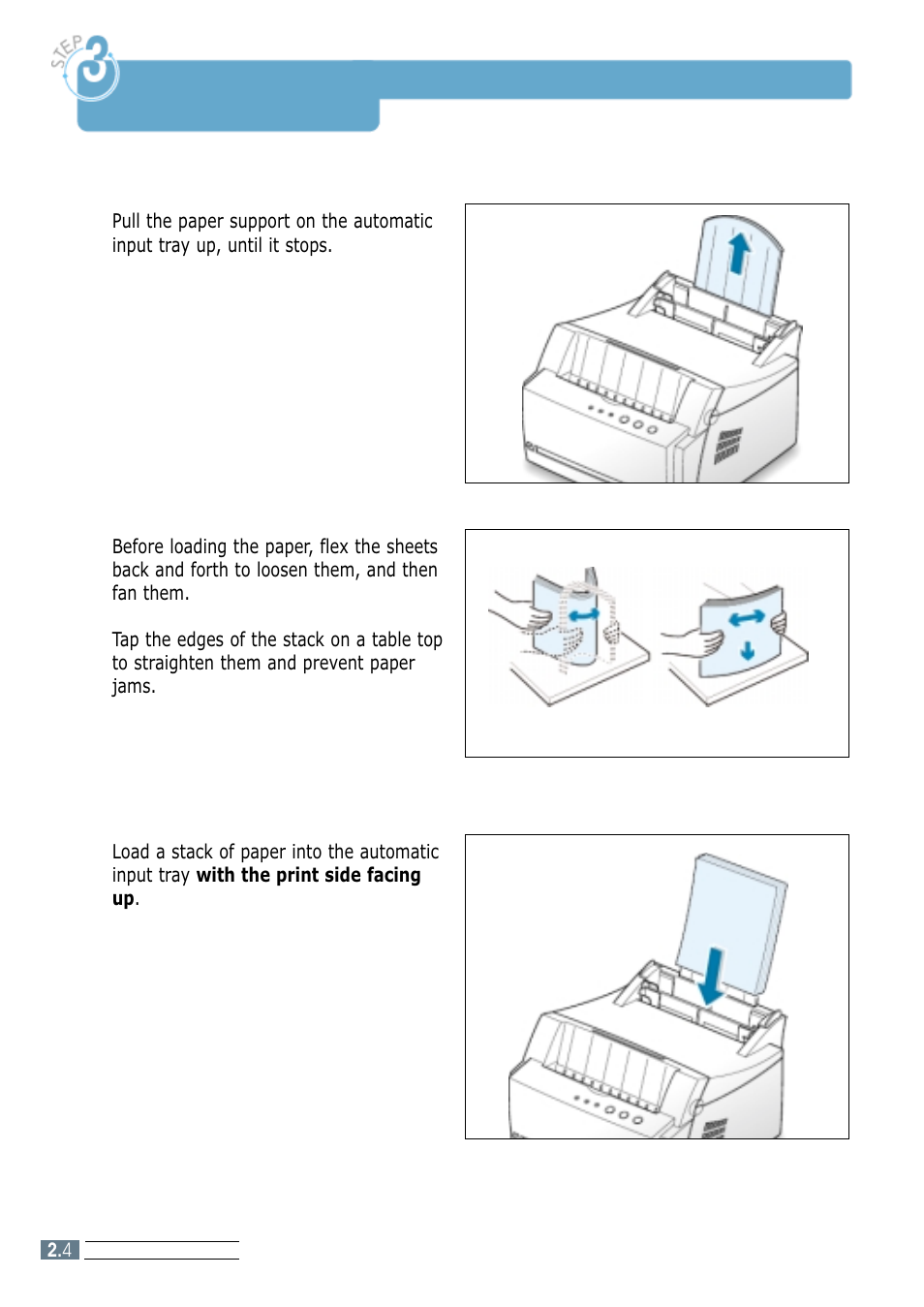 Load paper, Step 3, Load paper ––––––––––––––––––––––––––––––––– 2.4 | Samsung ML-4600 User Manual | Page 17 / 134