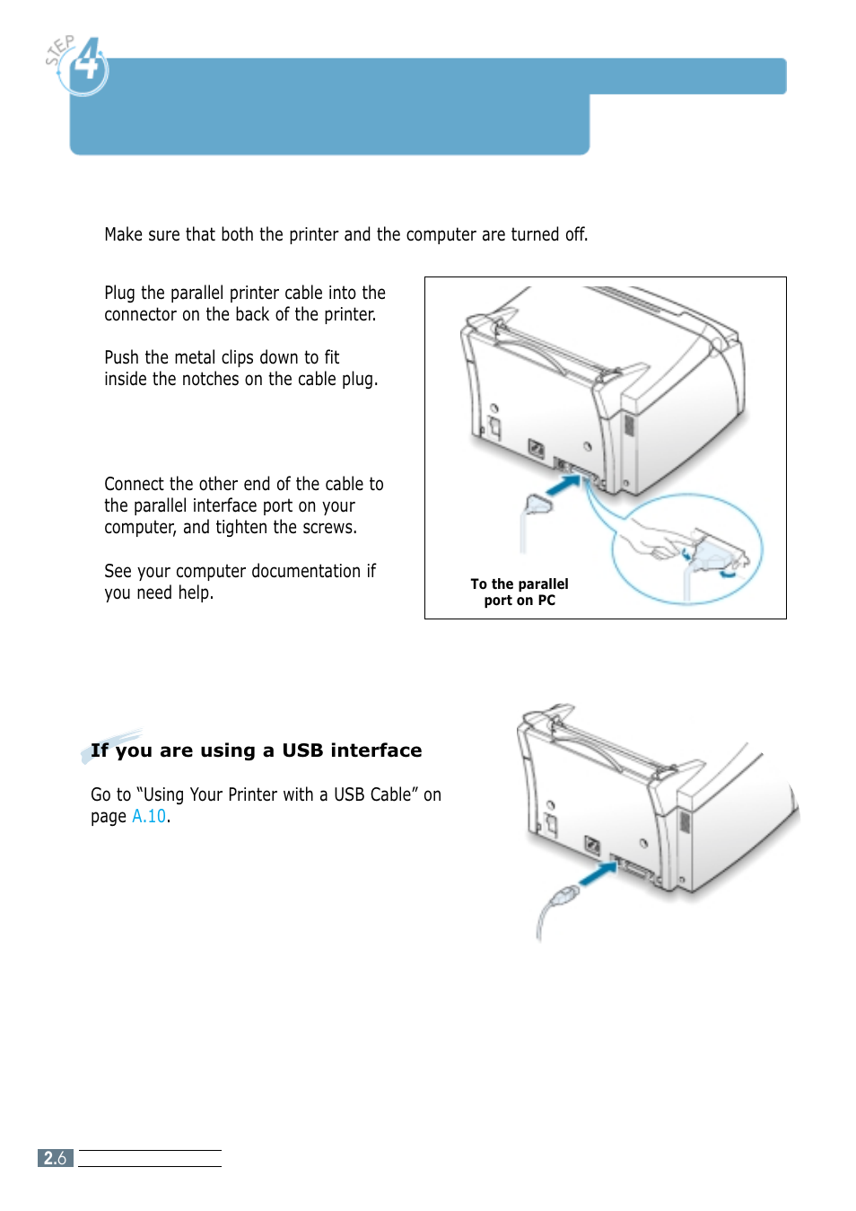 Connect to the computer with a parallel cable, Step 4 | Samsung ML-4600 User Manual | Page 19 / 134
