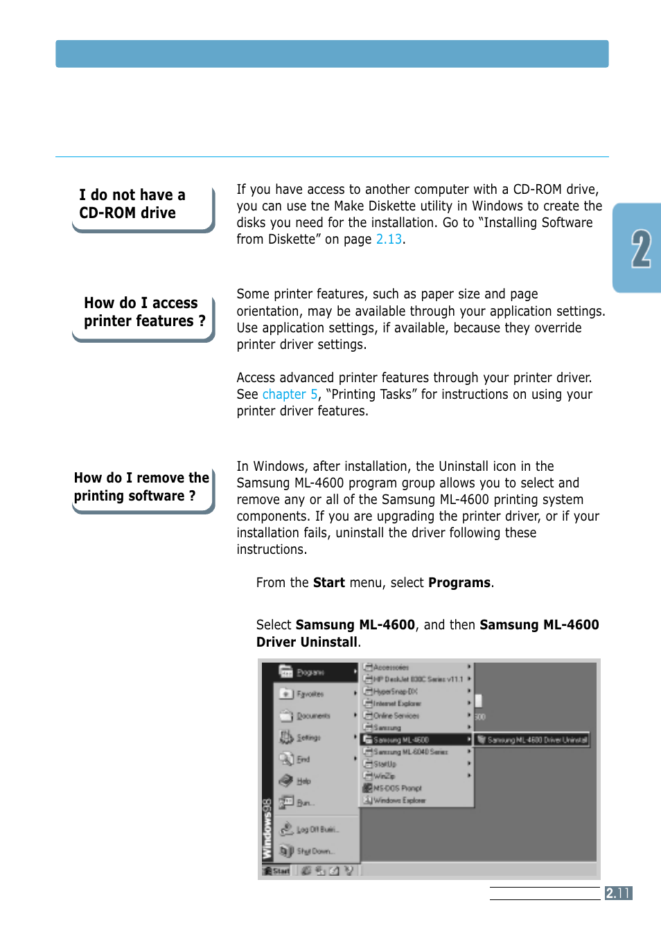 Software installation tips, Install the printer software | Samsung ML-4600 User Manual | Page 24 / 134