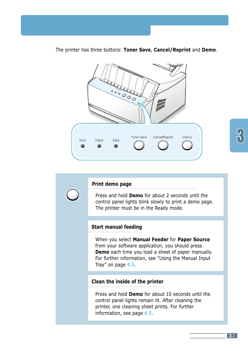 Control panel buttons | Samsung ML-4600 User Manual | Page 30 / 134