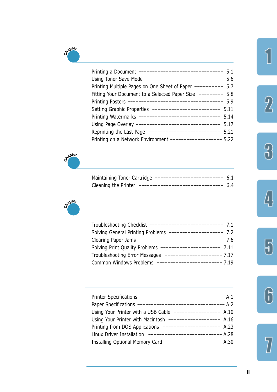 Maintaining your printer, Printing tasks, Problem solving | Appendix index | Samsung ML-4600 User Manual | Page 4 / 134