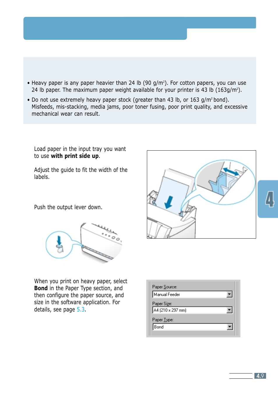 Printing on heavy paper, Guidelines | Samsung ML-4600 User Manual | Page 42 / 134