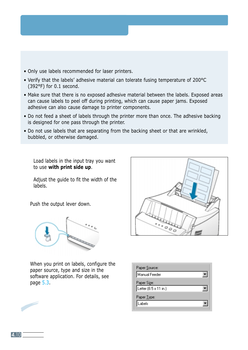 Printing on labels, Guidelines | Samsung ML-4600 User Manual | Page 43 / 134