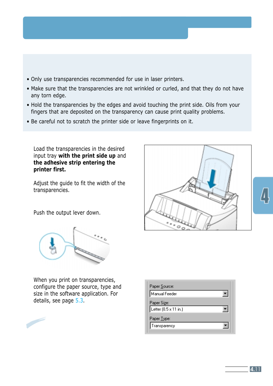 Printing on transparencies, Guidelines | Samsung ML-4600 User Manual | Page 44 / 134