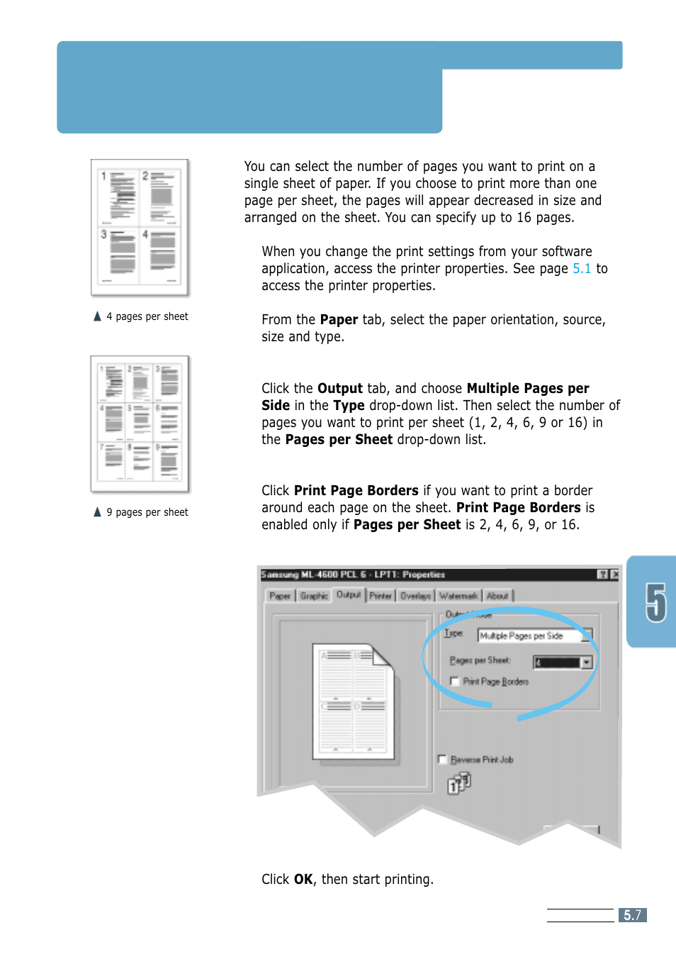 Rinting multiple pages on one sheet of paper | Samsung ML-4600 User Manual | Page 54 / 134