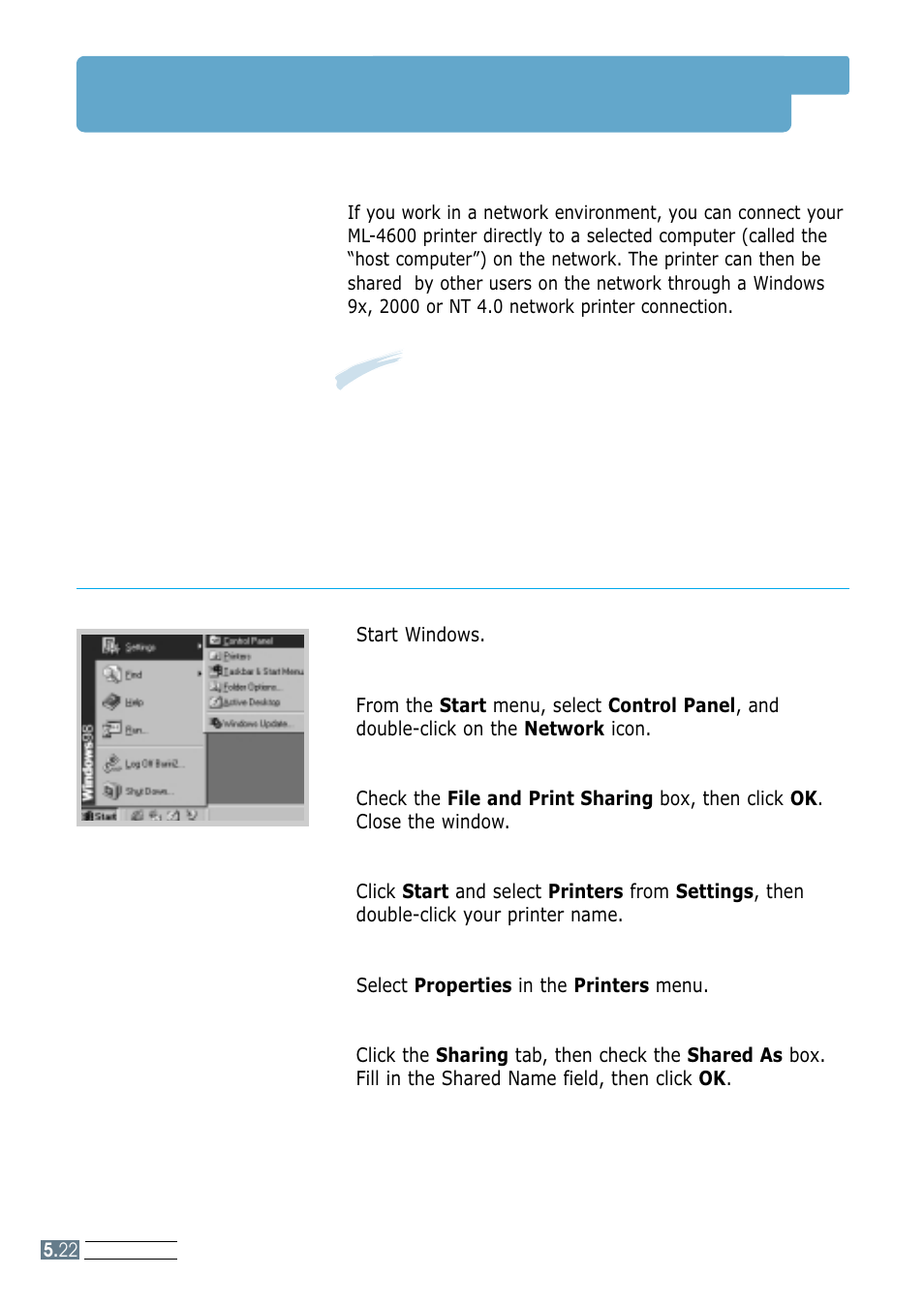 Printing on a network environment, Setting up host computer | Samsung ML-4600 User Manual | Page 69 / 134