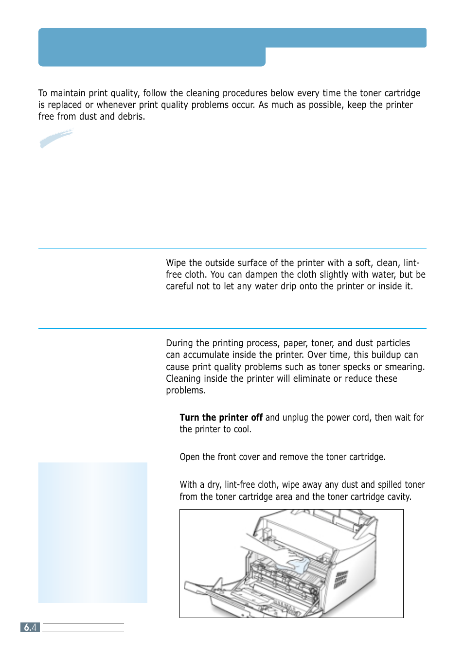 Cleaning the printer, Cleaning the outside, Cleaning the inside | Cleaning inside the printer | Samsung ML-4600 User Manual | Page 75 / 134