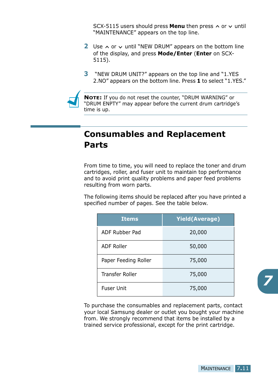 Consumables and replacement parts | Samsung SCX-5115 User Manual | Page 102 / 144