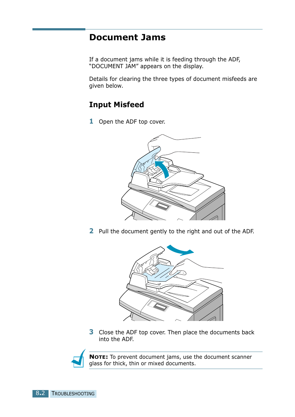 Document jams, Input misfeed | Samsung SCX-5115 User Manual | Page 105 / 144