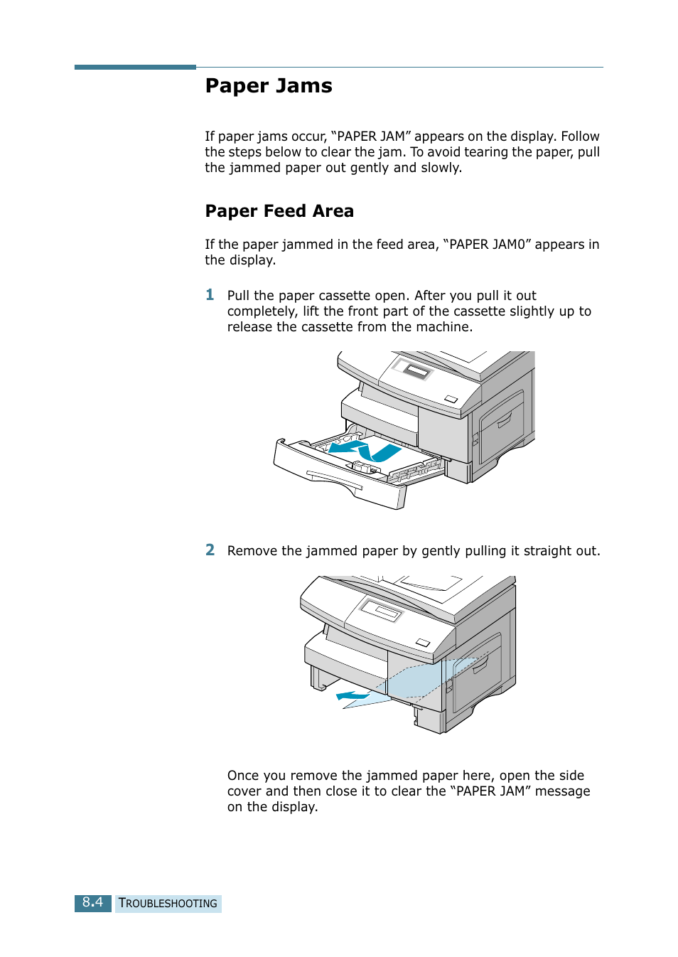 Paper jams, Paper feed area | Samsung SCX-5115 User Manual | Page 107 / 144