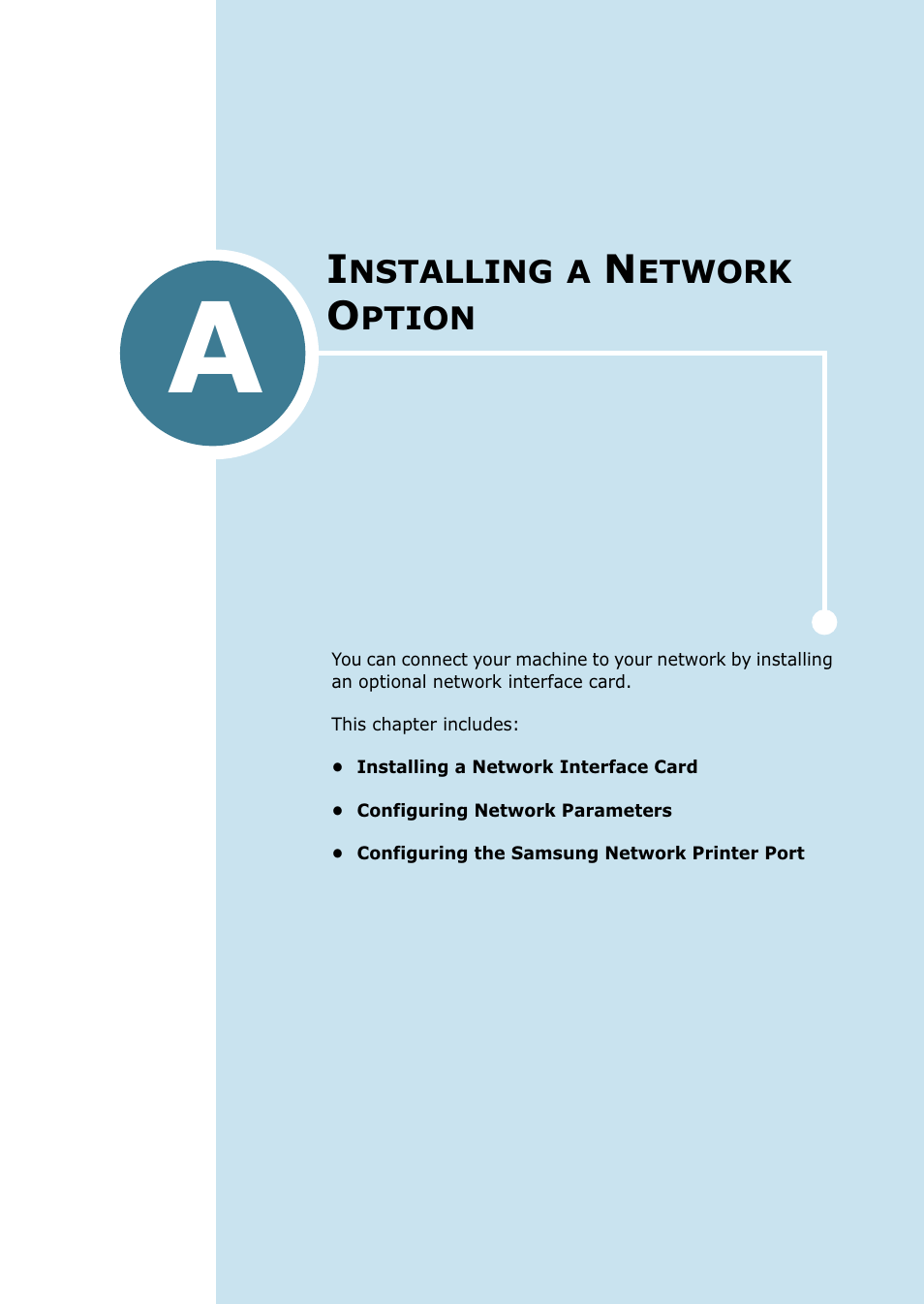 Installing a network option, Appendix a | Samsung SCX-5115 User Manual | Page 124 / 144