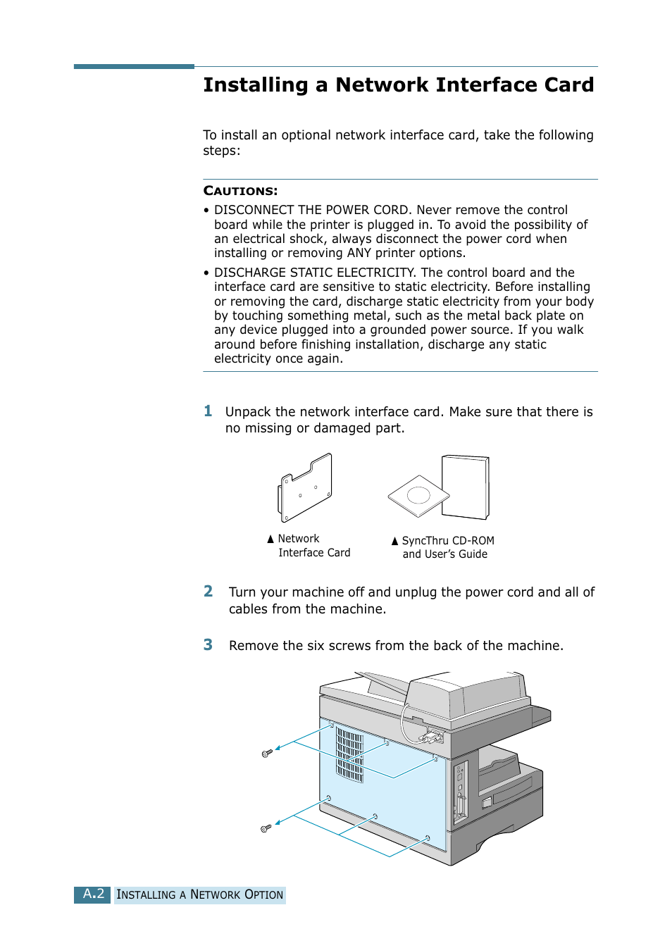 Installing a network interface card | Samsung SCX-5115 User Manual | Page 125 / 144