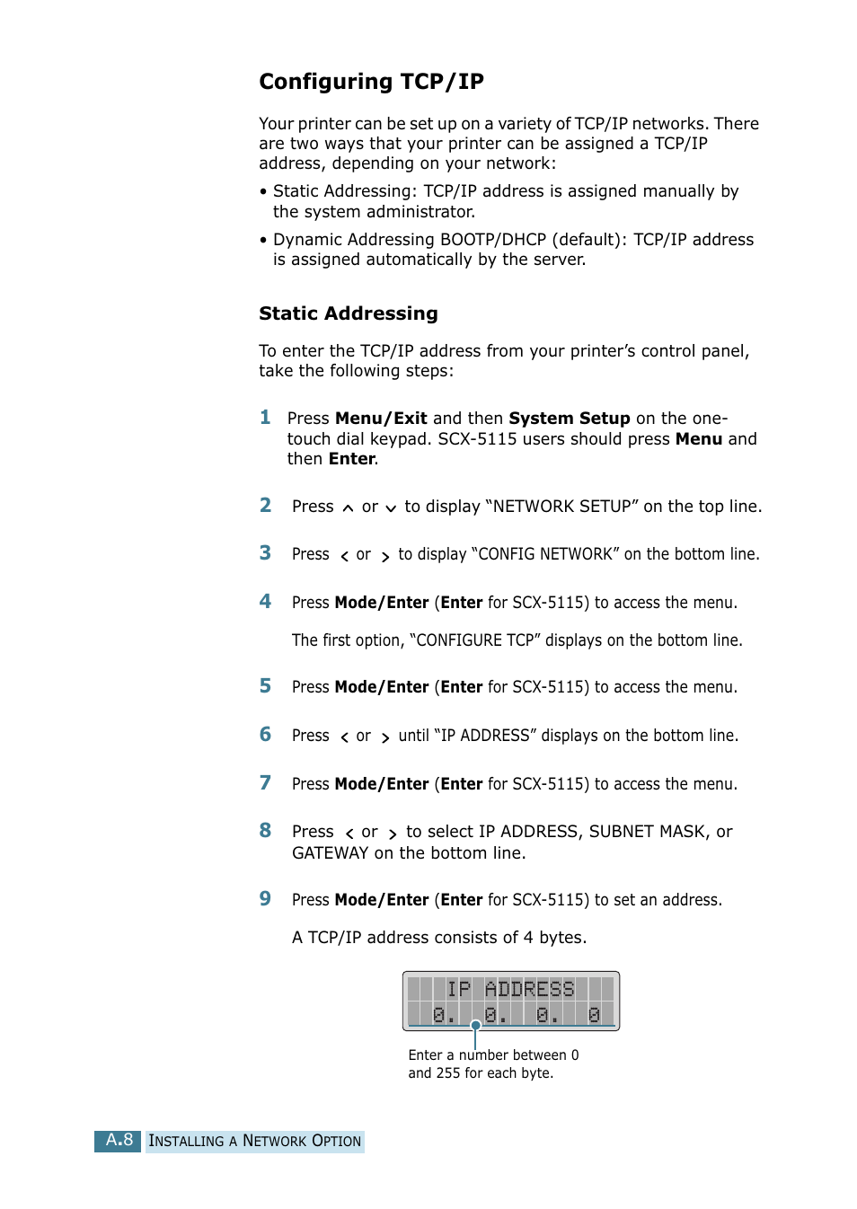 Configuring tcp/ip | Samsung SCX-5115 User Manual | Page 131 / 144