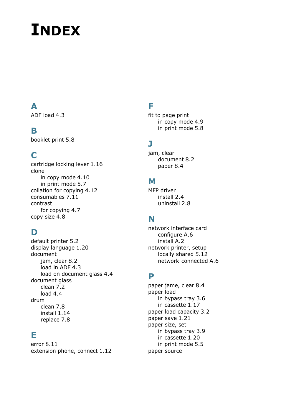Index, Ndex | Samsung SCX-5115 User Manual | Page 143 / 144