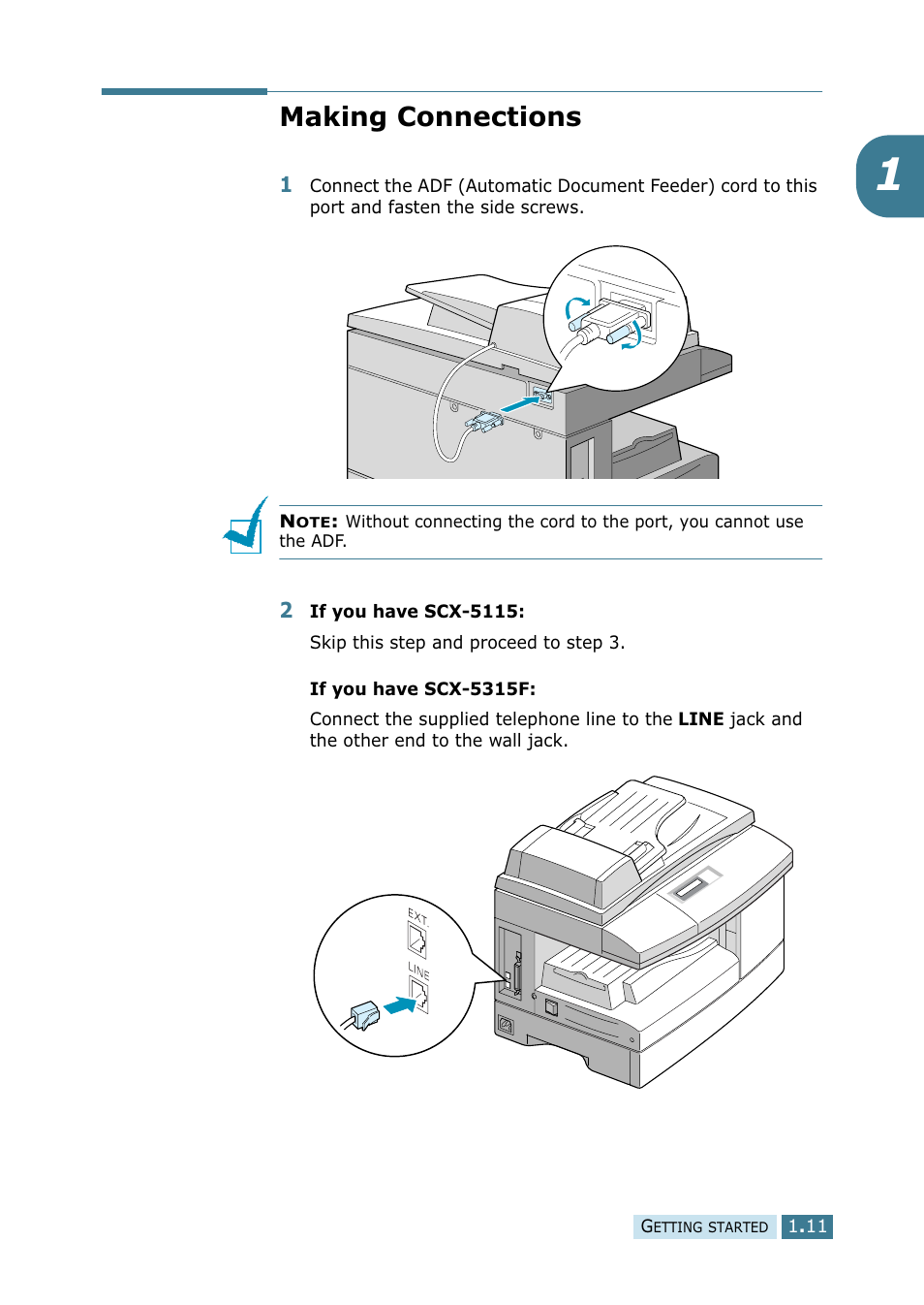 Making connections | Samsung SCX-5115 User Manual | Page 26 / 144