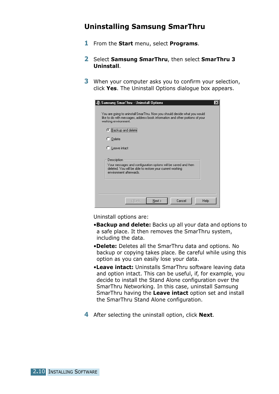 Uninstalling samsung smarthru | Samsung SCX-5115 User Manual | Page 47 / 144