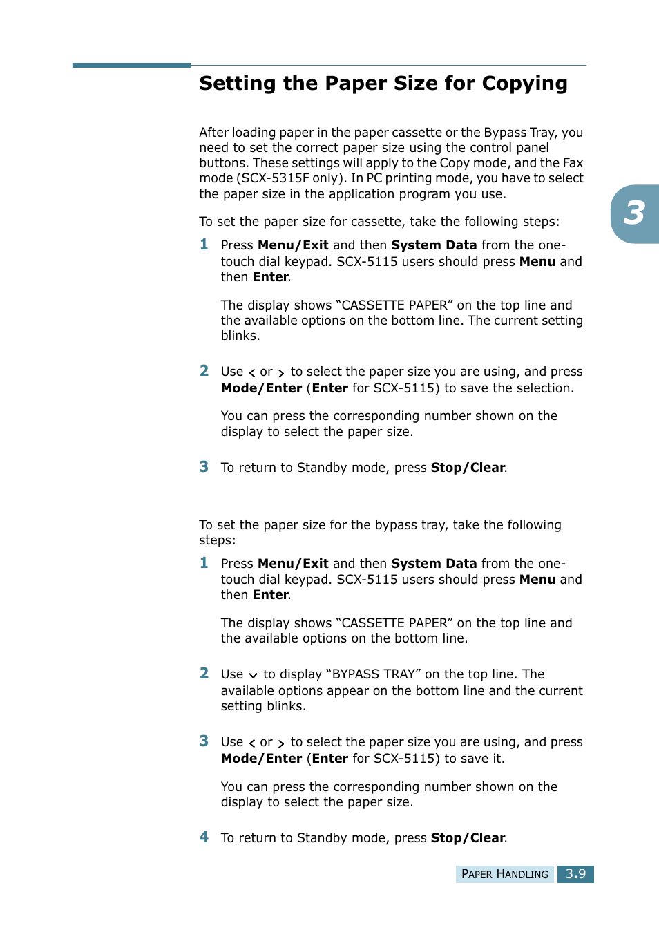 Setting the paper size for copying | Samsung SCX-5115 User Manual | Page 58 / 144