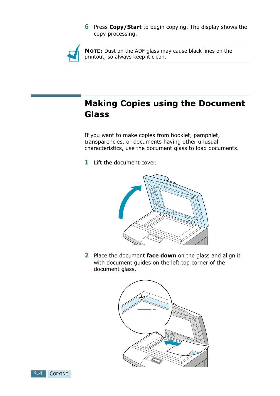 Making copies using the document glass | Samsung SCX-5115 User Manual | Page 63 / 144