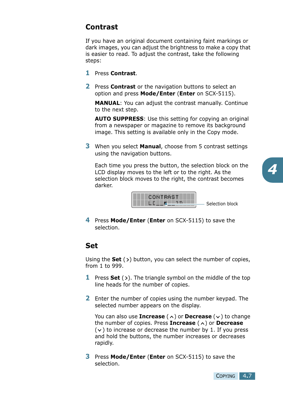 Contrast, Contrast set | Samsung SCX-5115 User Manual | Page 66 / 144