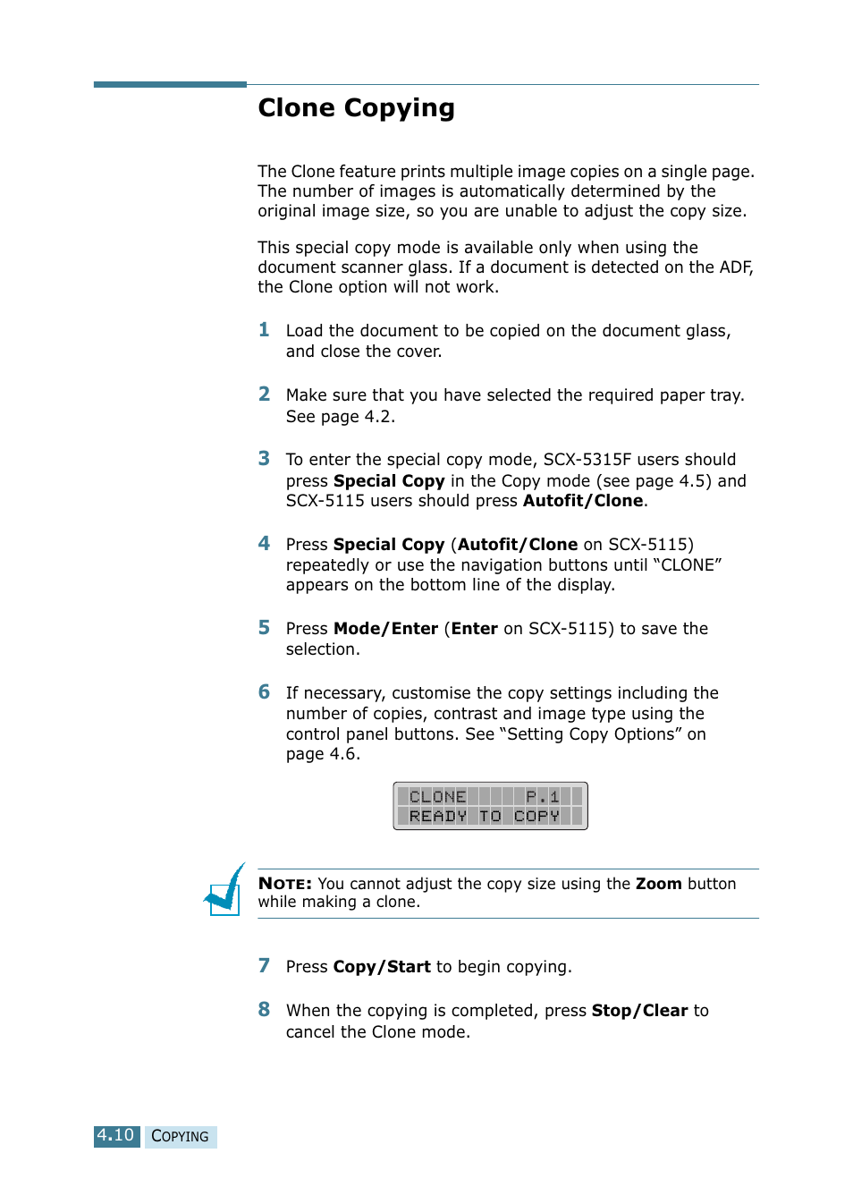 Clone copying | Samsung SCX-5115 User Manual | Page 69 / 144