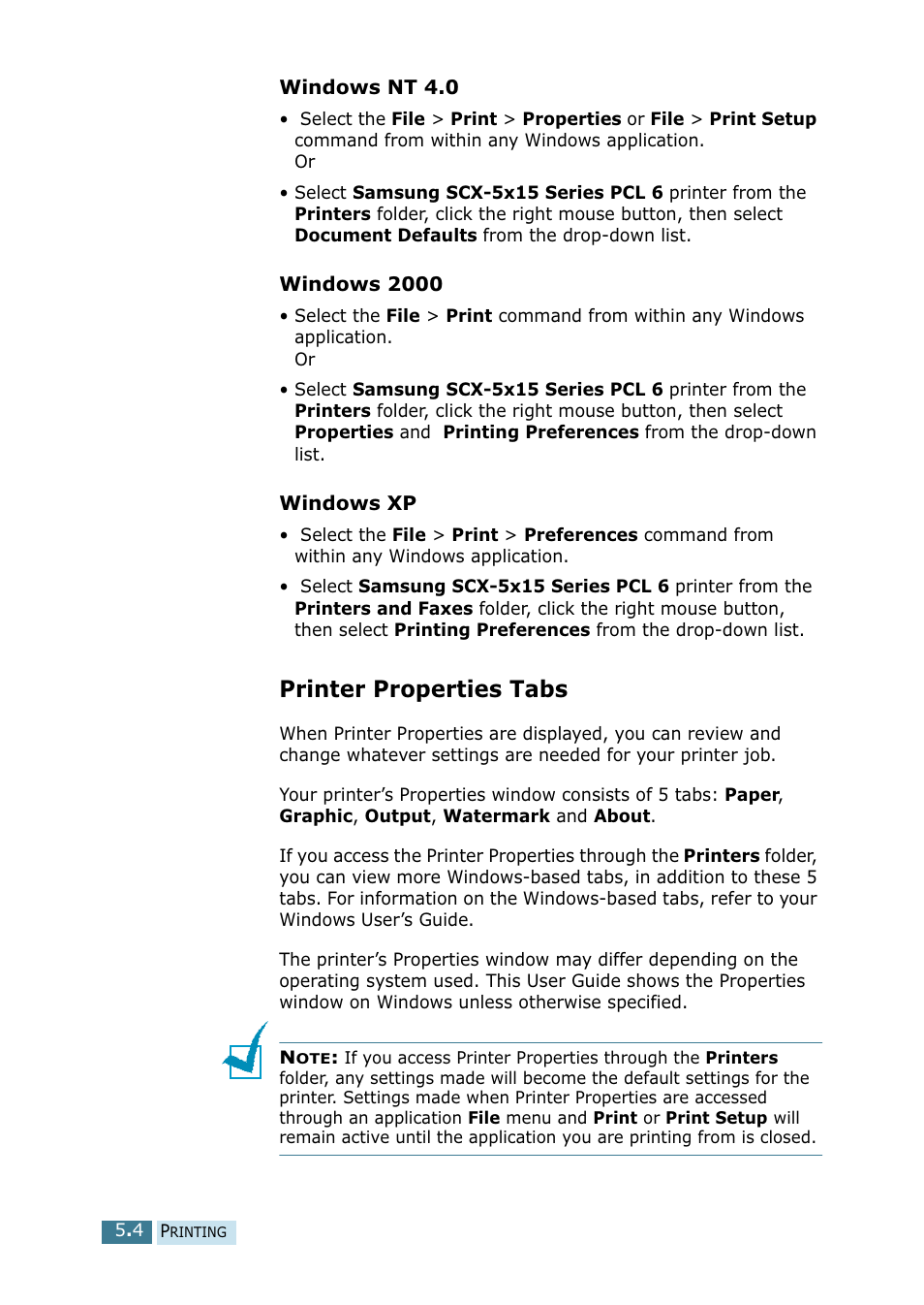 Printer properties tabs | Samsung SCX-5115 User Manual | Page 77 / 144