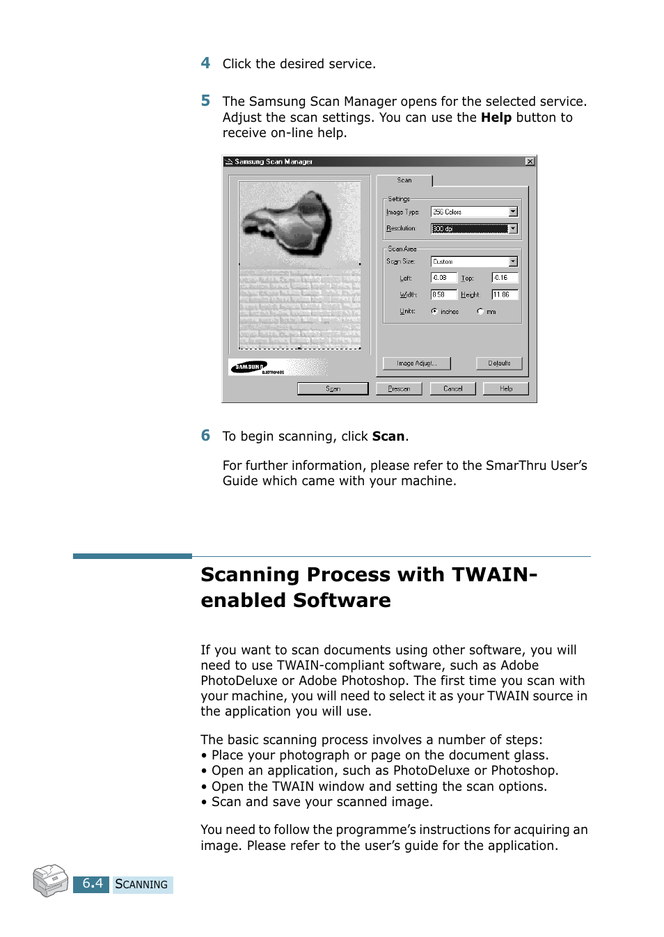 Scanning process with twain- enabled software, Scanning process with twain-enabled software | Samsung SCX-5115 User Manual | Page 91 / 144