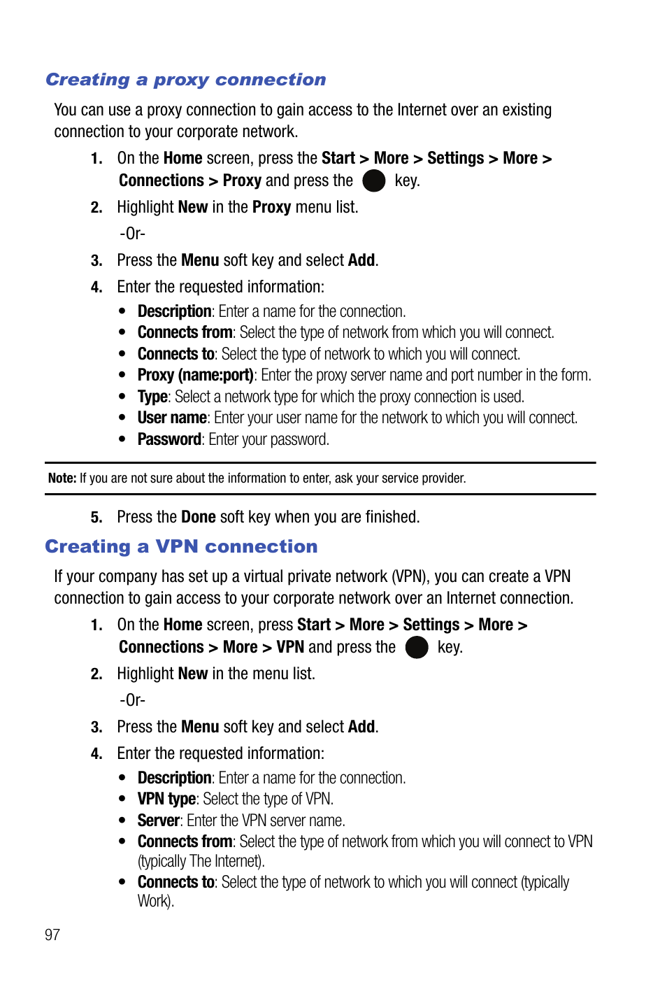 Creating a vpn connection | Samsung SMART DEVICE SGH-I617 User Manual | Page 100 / 162