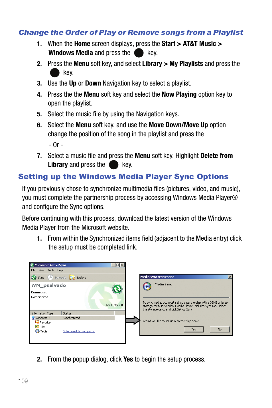 Setting up the windows media player sync options | Samsung SMART DEVICE SGH-I617 User Manual | Page 112 / 162