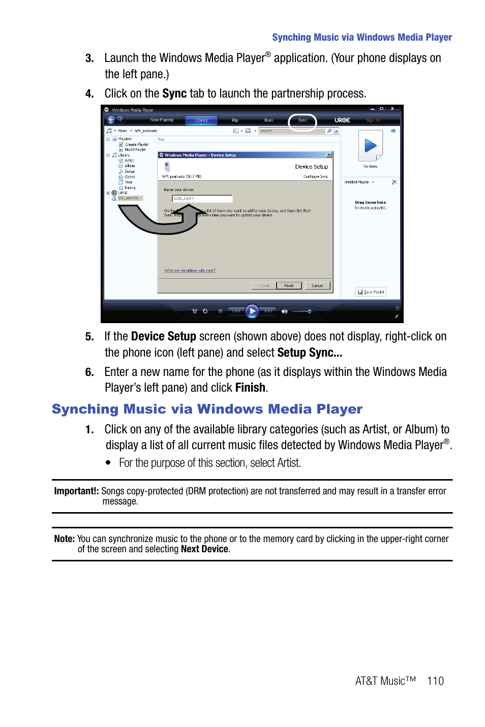 Synching music via windows media player | Samsung SMART DEVICE SGH-I617 User Manual | Page 113 / 162
